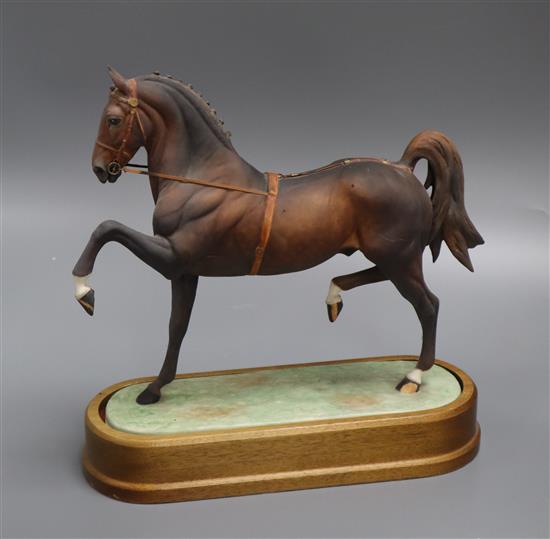 A Royal Worcester model of a Hackney Stallion after Doris Lindner, No. 394/500, with wooden plinth and certificate